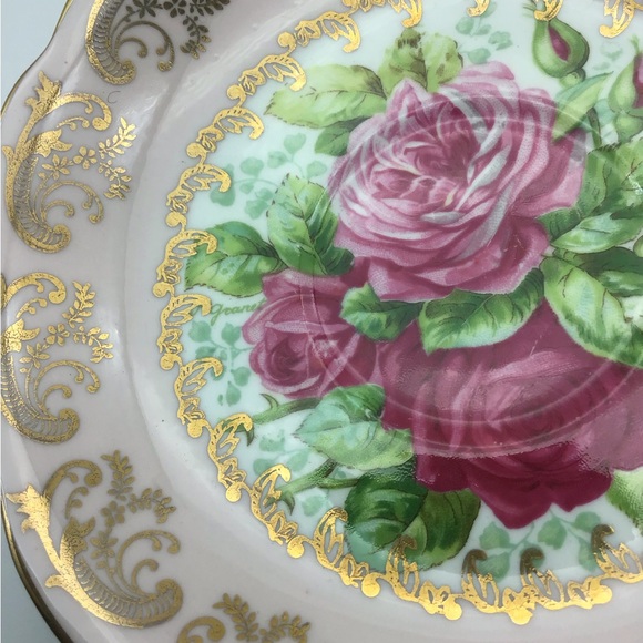 RARE EB Foley pink Cabbage Rose with Gold Filigree teacup and Saucer.  signed - Picture 3 of 6